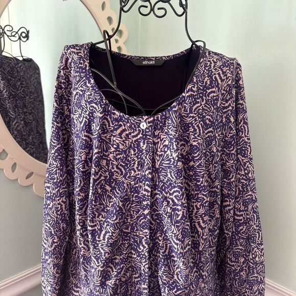 Eshakti Dress 18 White Geometric Midi Button Front Poly Garden - Picture 2 of 7